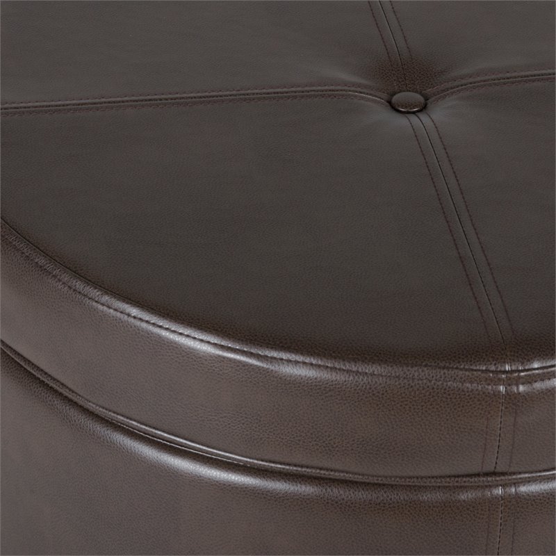 HomePop Transitional Faux Leather Large Storage Ottoman in Brown
