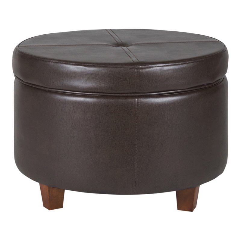 HomePop Transitional Faux Leather Large Storage Ottoman in Brown