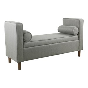 homepop rimo modern fabric upholstered storage bench in gray/walnut