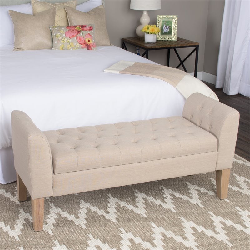 HomePop Kate Transitional Fabric Storage Bench and Settee in Cream