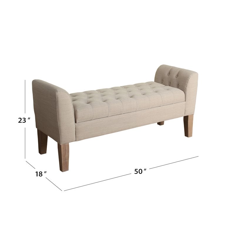 HomePop Kate Transitional Fabric Storage Bench and Settee in Cream