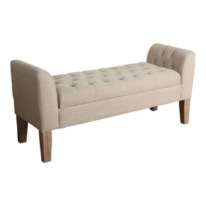 HomePop Kate Transitional Fabric Storage Bench and Settee in Cream