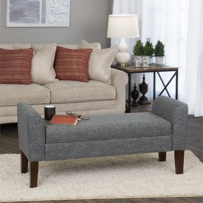 HomePop Tara Transitional Fabric Storage Bench and Settee in Heathered Gray