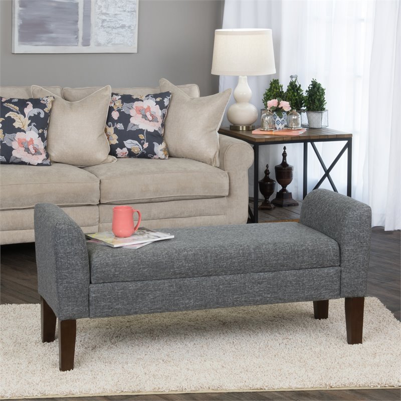 HomePop Tara Transitional Fabric Storage Bench and Settee in Heathered Gray