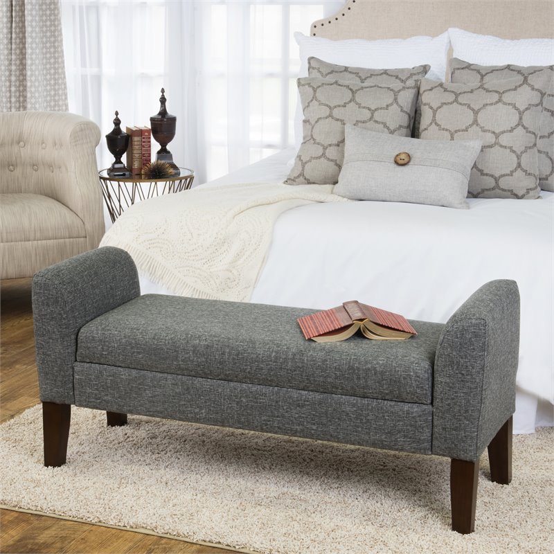 HomePop Tara Transitional Fabric Storage Bench and Settee in Heathered Gray