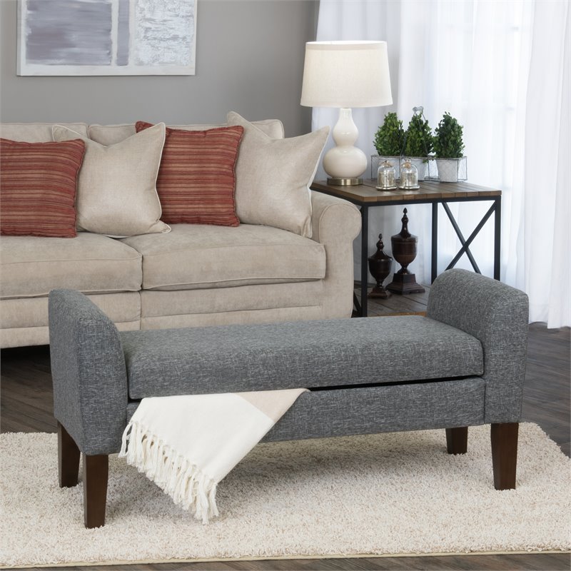 HomePop Tara Transitional Fabric Storage Bench and Settee in Heathered Gray