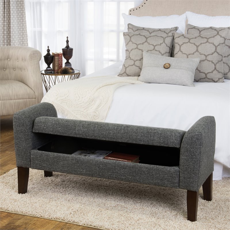 HomePop Tara Transitional Fabric Storage Bench and Settee in Heathered Gray
