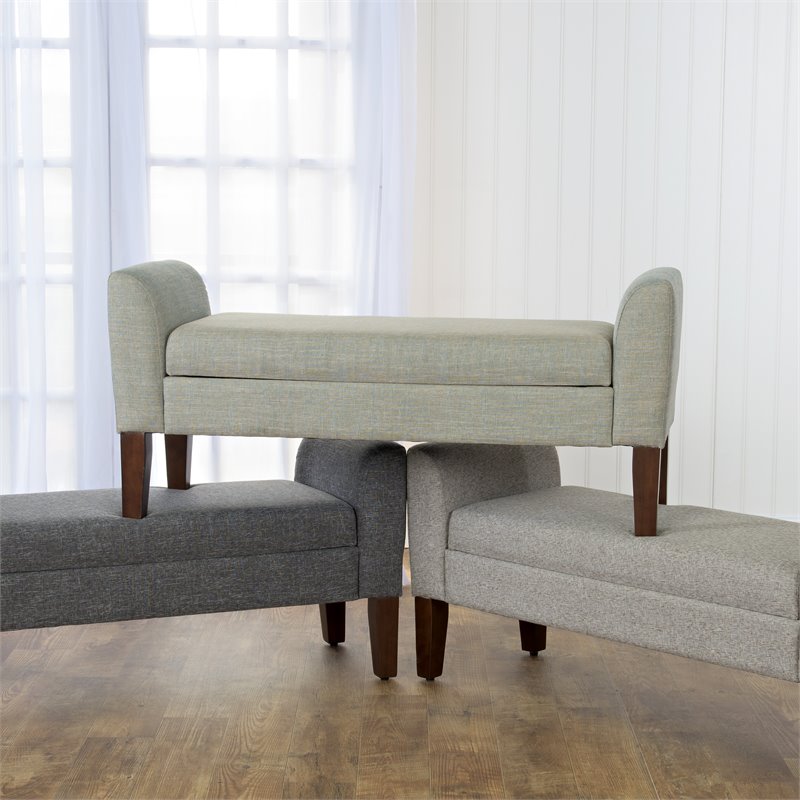 HomePop Tara Transitional Fabric Storage Bench and Settee in Heathered Gray