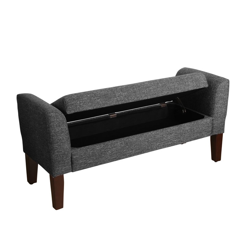 HomePop Tara Transitional Fabric Storage Bench and Settee in Heathered Gray