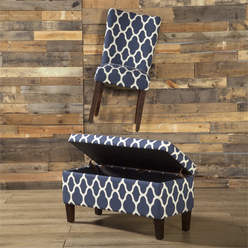 HomePop Transitional Fabric Large Decorative Storage Bench in Navy Blue Geo