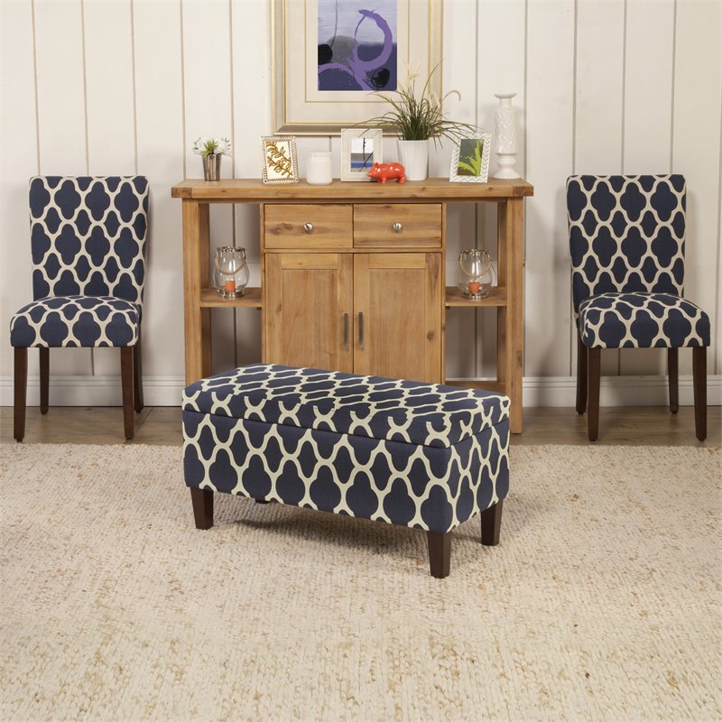 HomePop Transitional Fabric Large Decorative Storage Bench in Navy Blue Geo