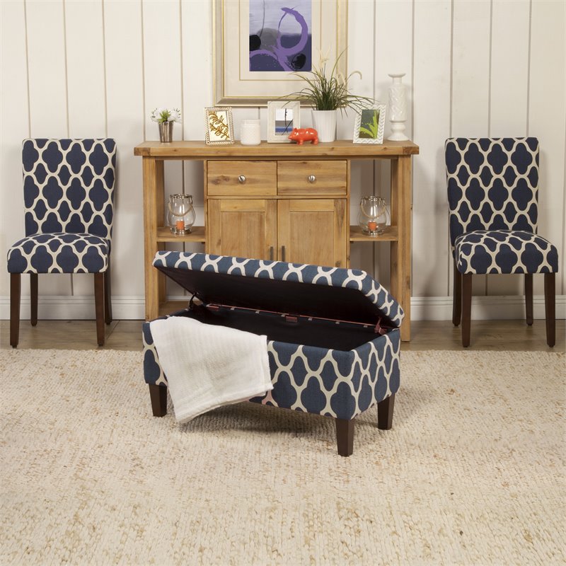 HomePop Transitional Fabric Large Decorative Storage Bench in Navy Blue Geo