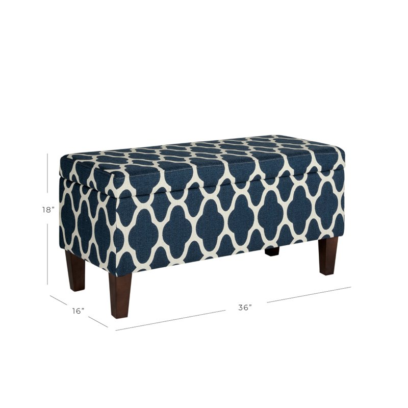 HomePop Transitional Fabric Large Decorative Storage Bench in Navy Blue Geo