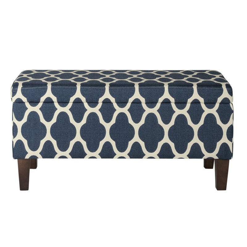 HomePop Transitional Fabric Large Decorative Storage Bench in Navy Blue Geo
