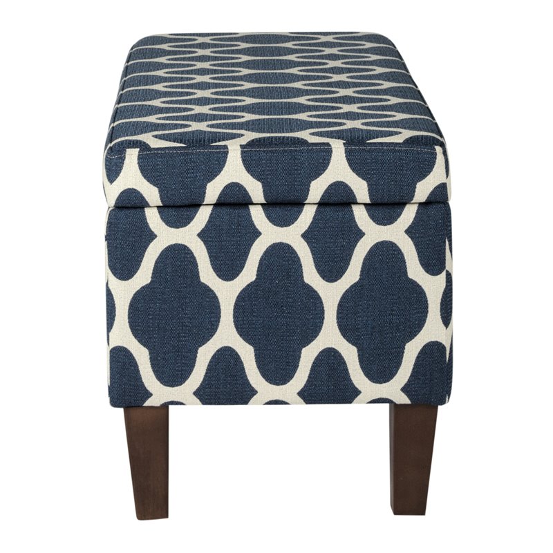 HomePop Transitional Fabric Large Decorative Storage Bench in Navy Blue Geo