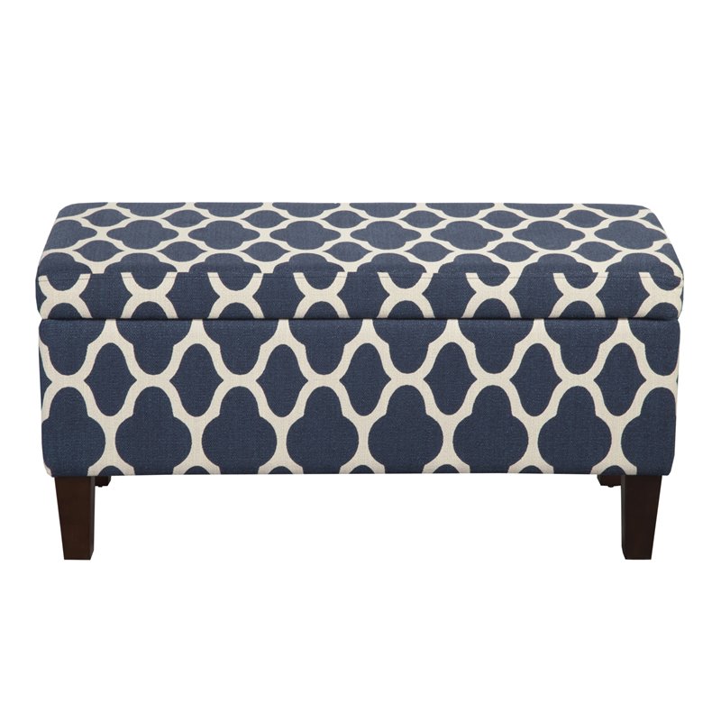 HomePop Transitional Fabric Large Decorative Storage Bench in Navy Blue Geo