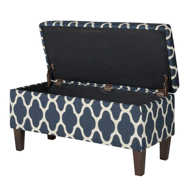 HomePop Transitional Fabric Large Decorative Storage Bench in Navy Blue Geo