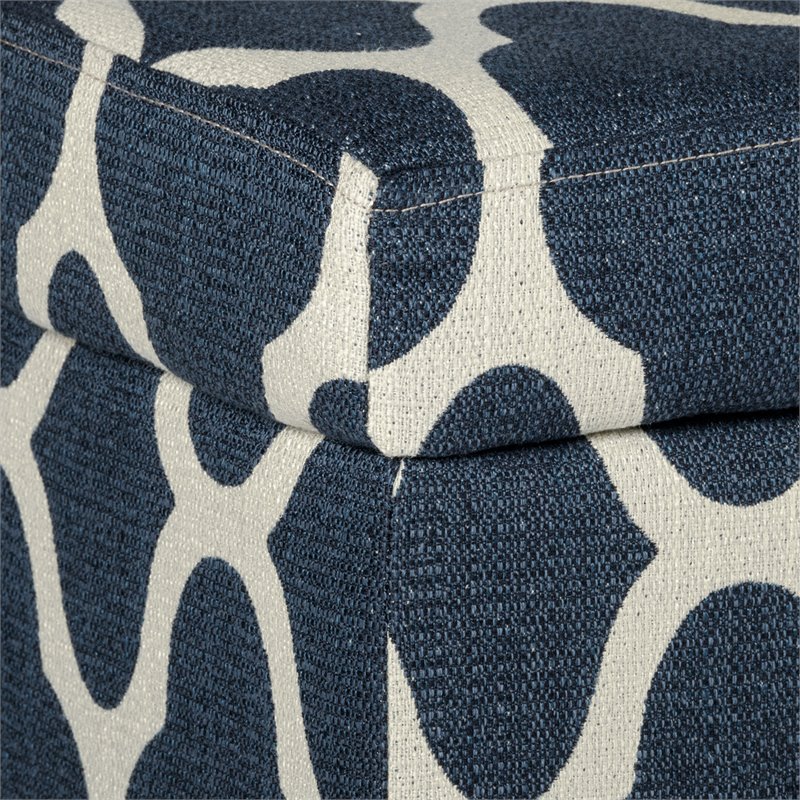 HomePop Transitional Fabric Large Decorative Storage Bench in Navy Blue Geo