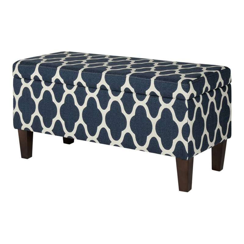 HomePop Transitional Fabric Large Decorative Storage Bench in Navy Blue Geo