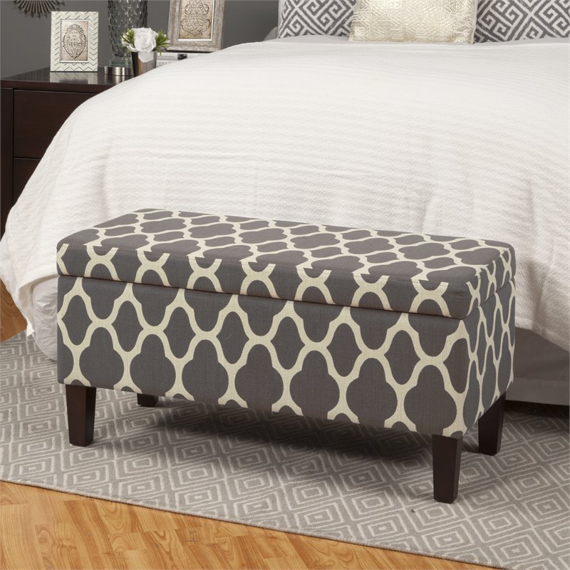 HomePop Transitional Fabric Large Decorative Storage Bench in Geo Gray