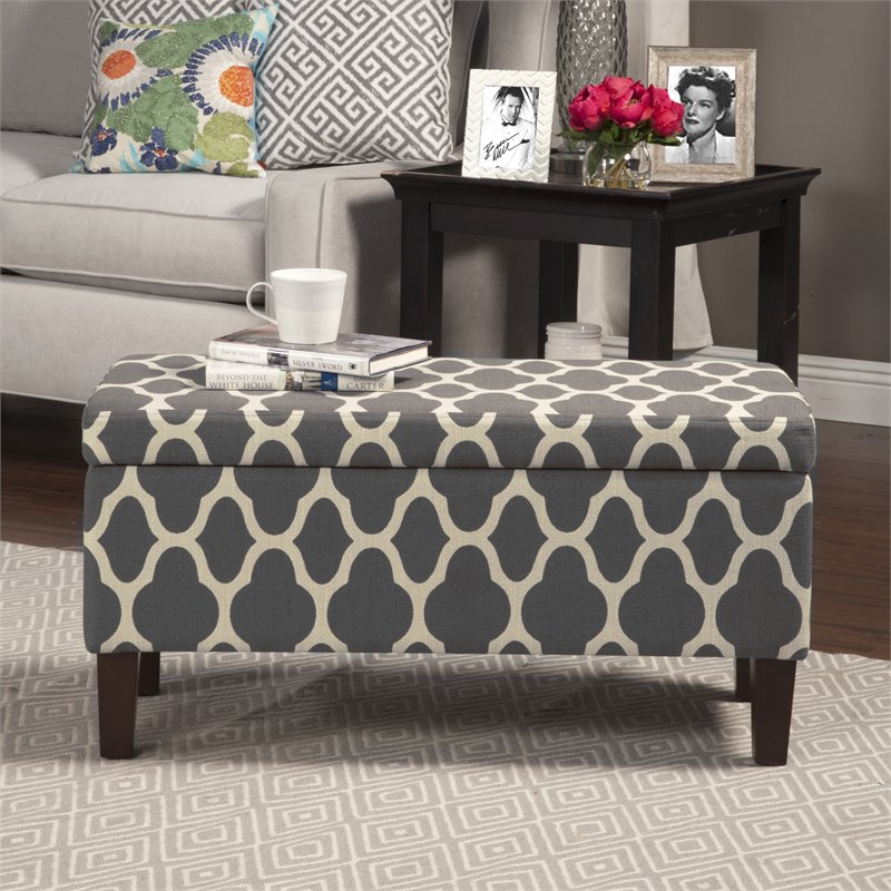 HomePop Transitional Fabric Large Decorative Storage Bench in Geo Gray