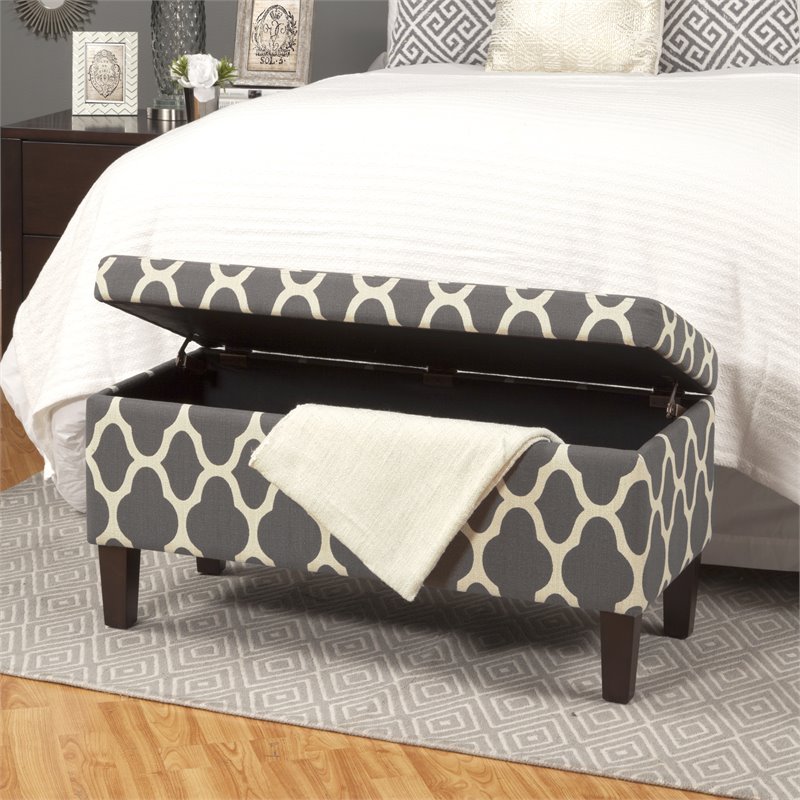 HomePop Transitional Fabric Large Decorative Storage Bench in Geo Gray