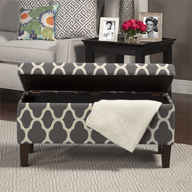 HomePop Transitional Fabric Large Decorative Storage Bench in Geo Gray