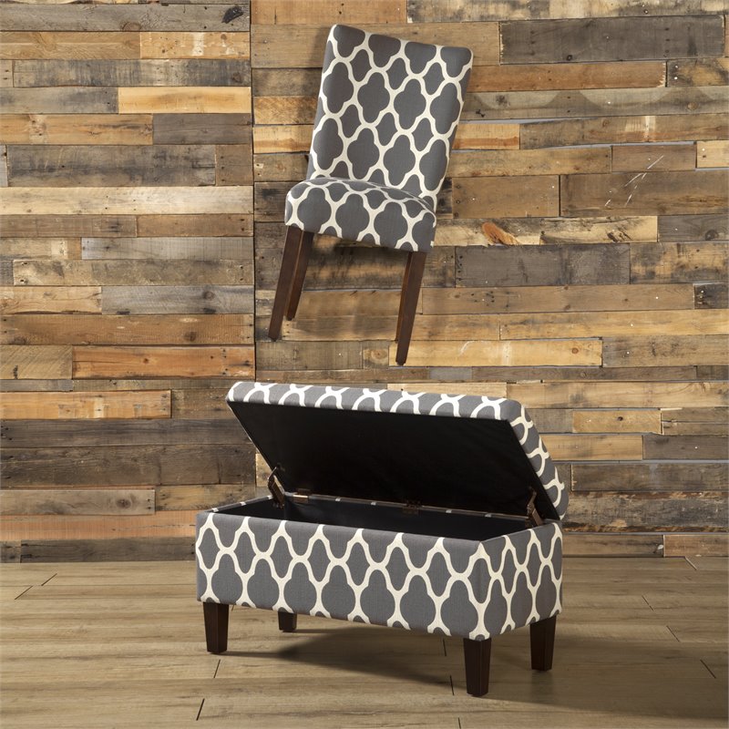 HomePop Transitional Fabric Large Decorative Storage Bench in Geo Gray