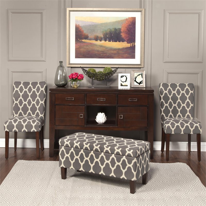HomePop Transitional Fabric Large Decorative Storage Bench in Geo Gray