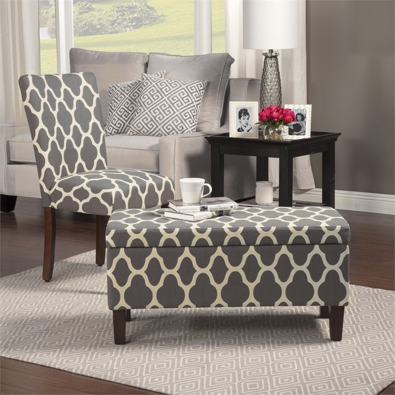 HomePop Transitional Fabric Large Decorative Storage Bench in Geo Gray