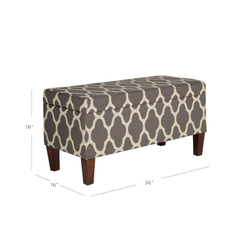 HomePop Transitional Fabric Large Decorative Storage Bench in Geo Gray