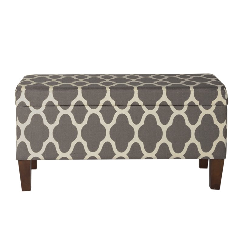 HomePop Transitional Fabric Large Decorative Storage Bench in Geo Gray