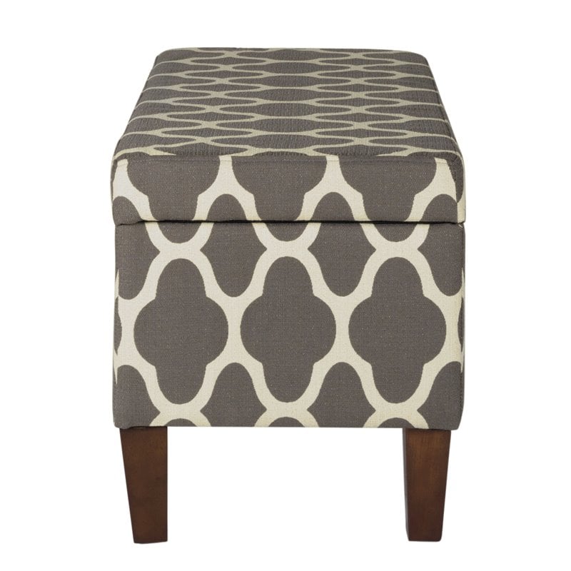 HomePop Transitional Fabric Large Decorative Storage Bench in Geo Gray