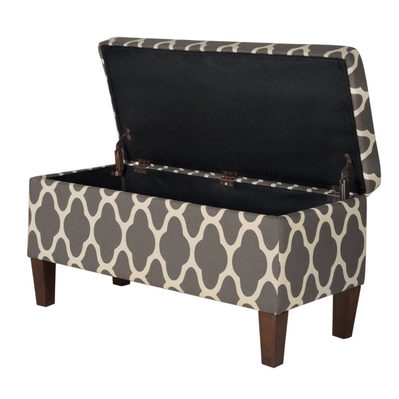 HomePop Transitional Fabric Large Decorative Storage Bench in Geo Gray
