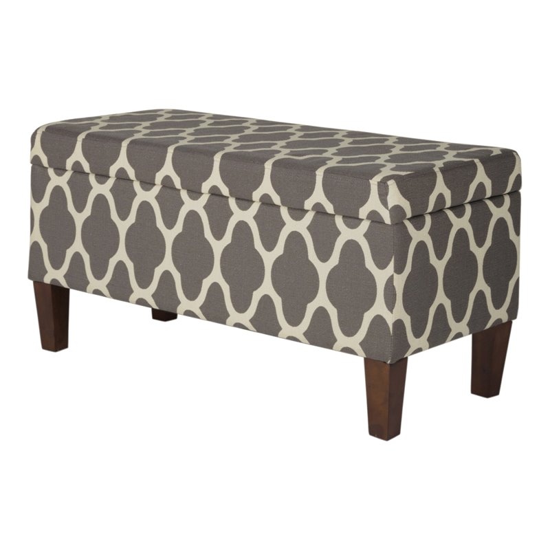 HomePop Transitional Fabric Large Decorative Storage Bench in Geo Gray