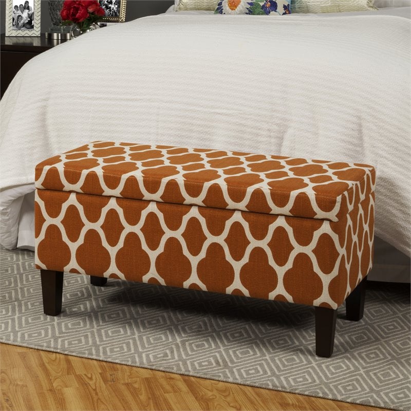 HomePop Transitional Fabric Large Decorative Storage Ottoman in Orange