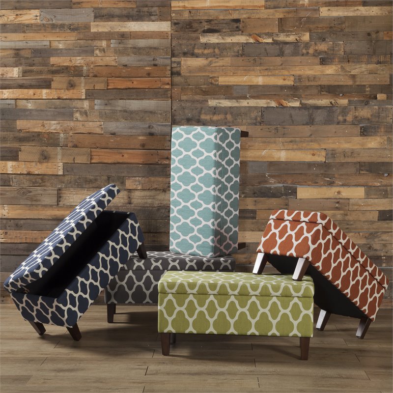 HomePop Transitional Fabric Large Decorative Storage Ottoman in Orange