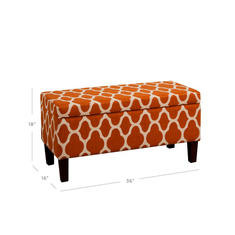 HomePop Transitional Fabric Large Decorative Storage Ottoman in Orange