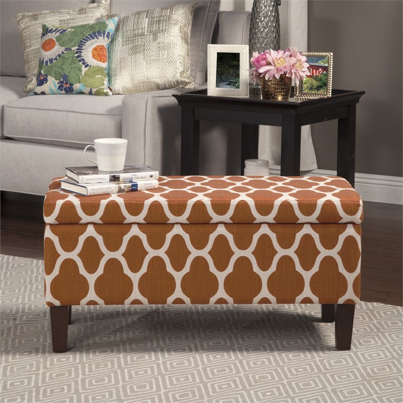 HomePop Transitional Fabric Large Decorative Storage Ottoman in Orange