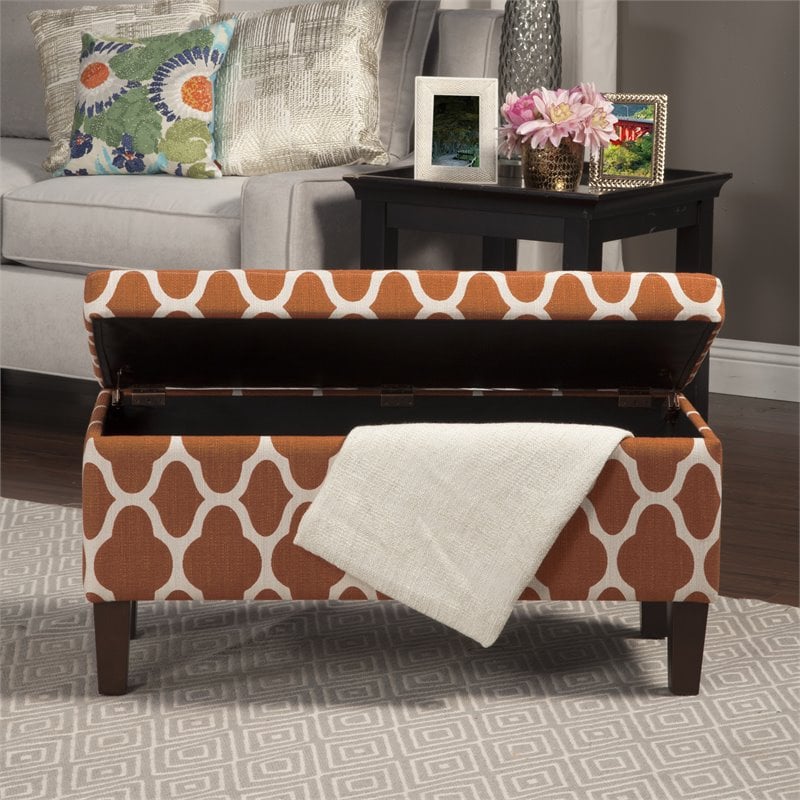 HomePop Transitional Fabric Large Decorative Storage Ottoman in Orange