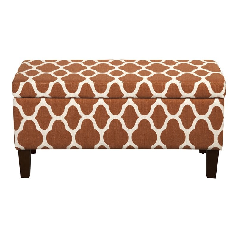 HomePop Transitional Fabric Large Decorative Storage Ottoman in Orange