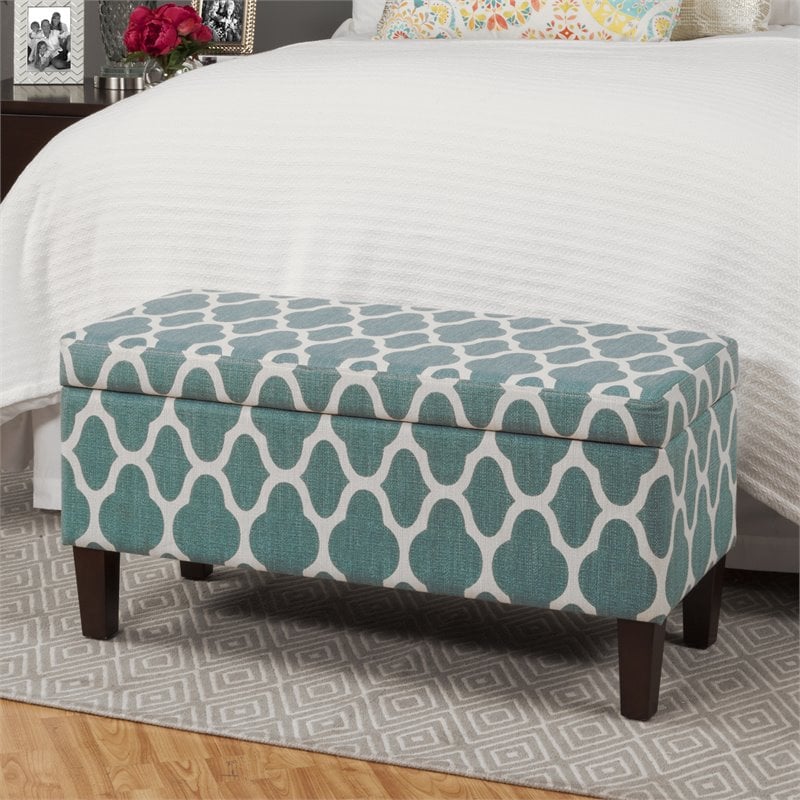 HomePop Transitional Fabric Large Decorative Storage Bench in Teal Blue