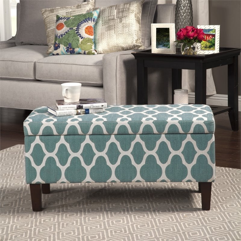 HomePop Transitional Fabric Large Decorative Storage Bench in Teal Blue