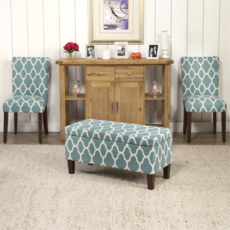 HomePop Transitional Fabric Large Decorative Storage Bench in Teal Blue