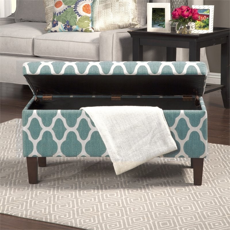 HomePop Transitional Fabric Large Decorative Storage Bench in Teal Blue