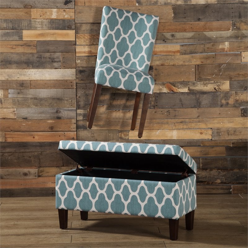 HomePop Transitional Fabric Large Decorative Storage Bench in Teal Blue