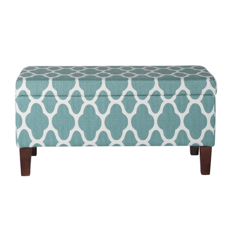 HomePop Transitional Fabric Large Decorative Storage Bench in Teal Blue