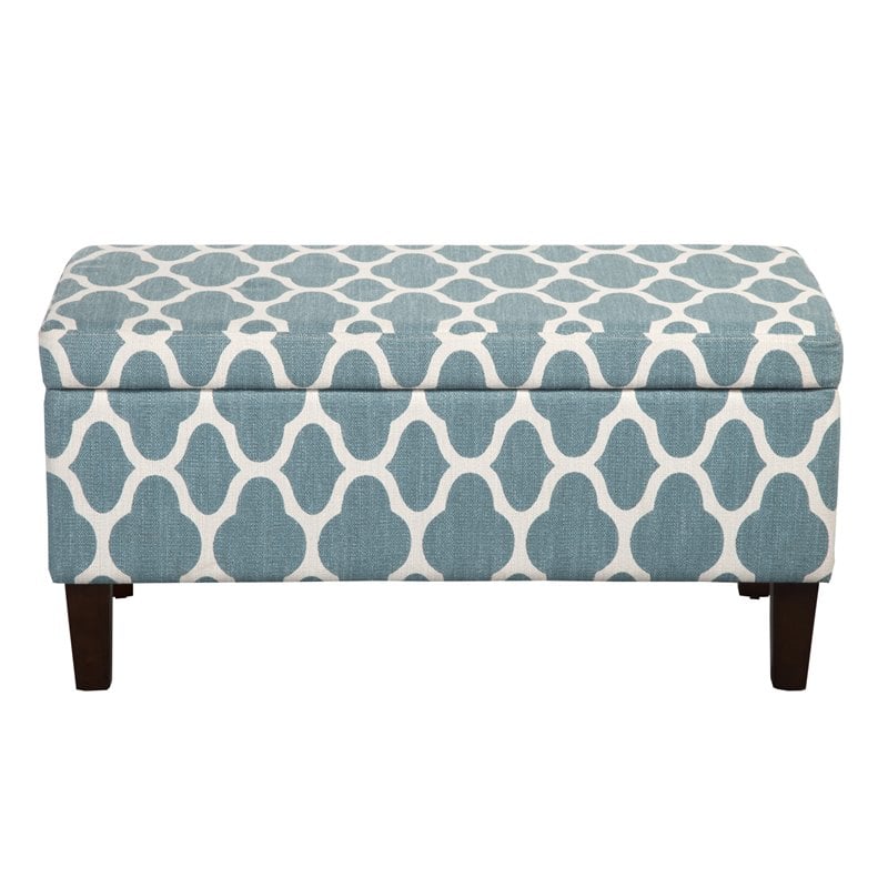 HomePop Transitional Fabric Large Decorative Storage Bench in Teal Blue