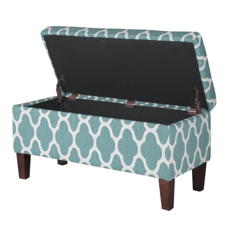 HomePop Transitional Fabric Large Decorative Storage Bench in Teal Blue