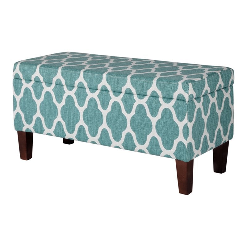 HomePop Transitional Fabric Large Decorative Storage Bench in Teal Blue
